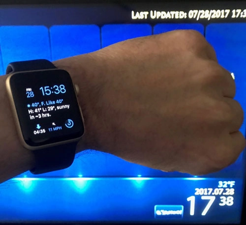 iWatch showing the hotel time that has been spoofed