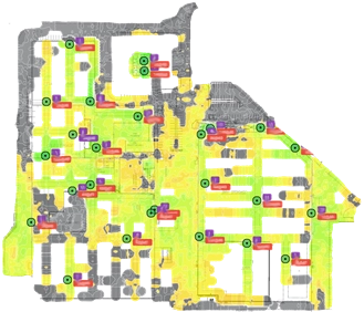 Illustrative data taken during a walk test in a real building